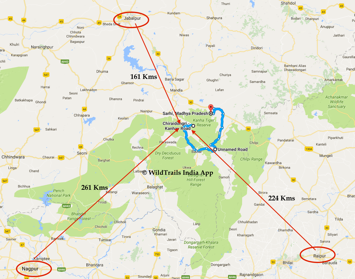 kanha-map-with-majorcities-wildtrails-the-one-stop-destination-for